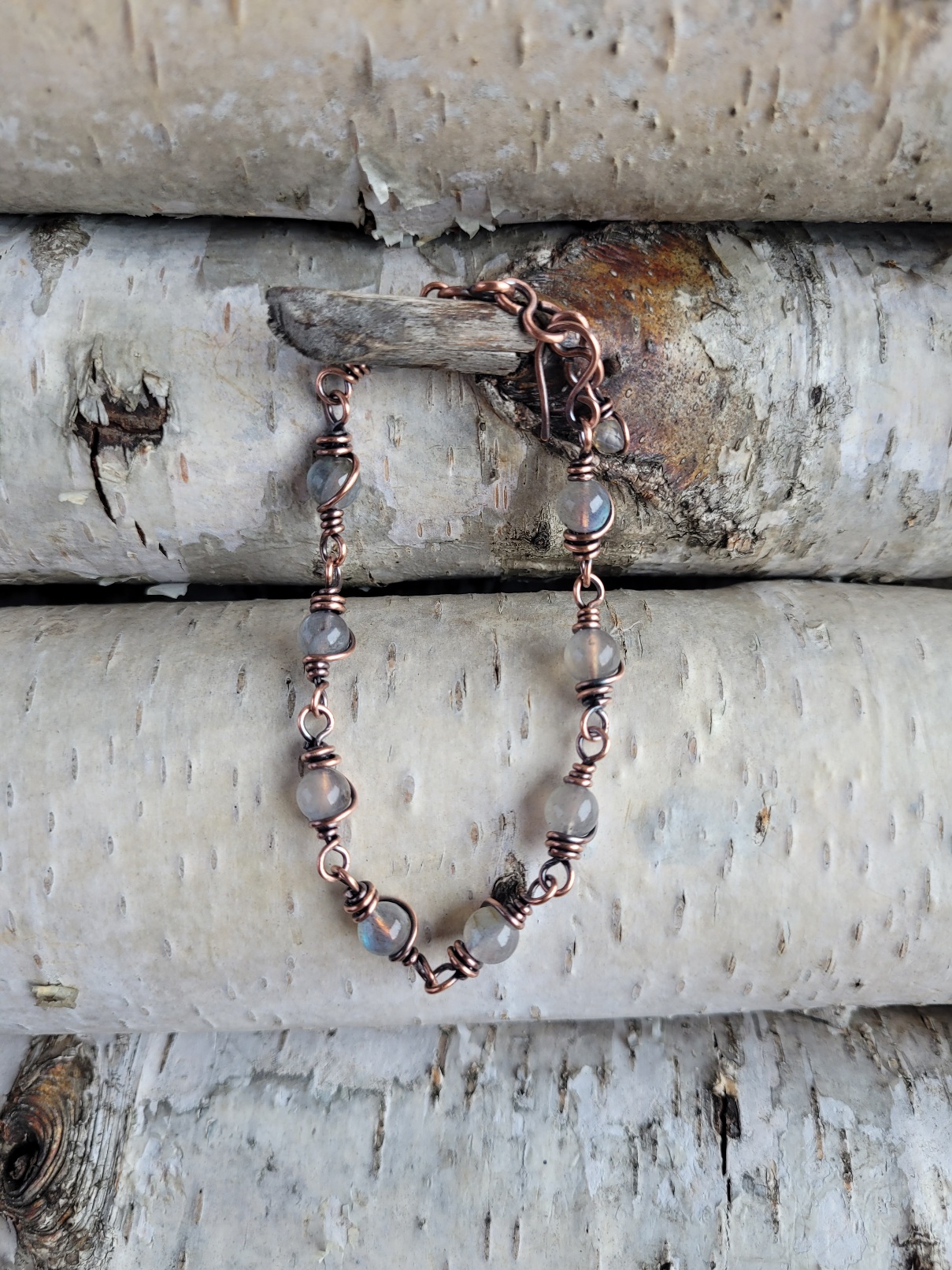 Bransoletka miedziana labradoryt