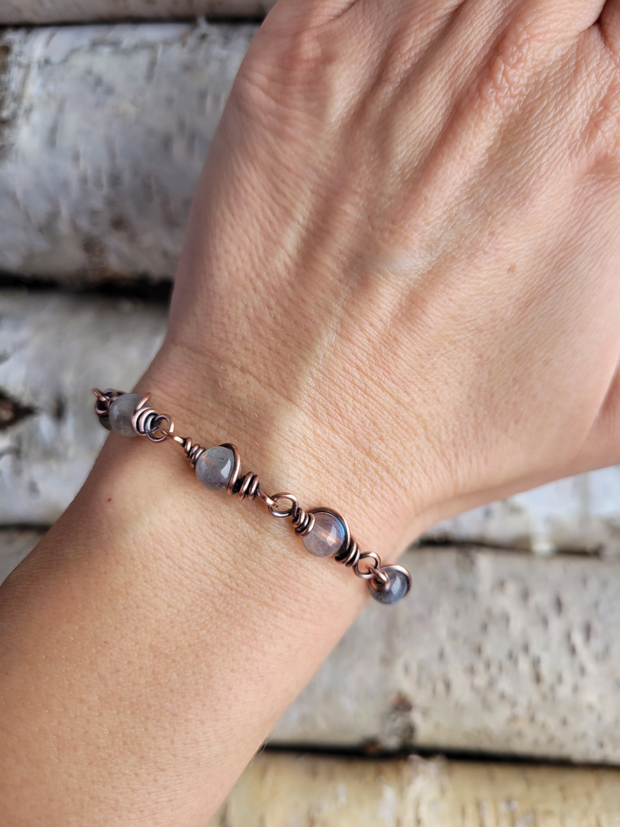 Bransoletka miedziana labradoryt - obrazek 3