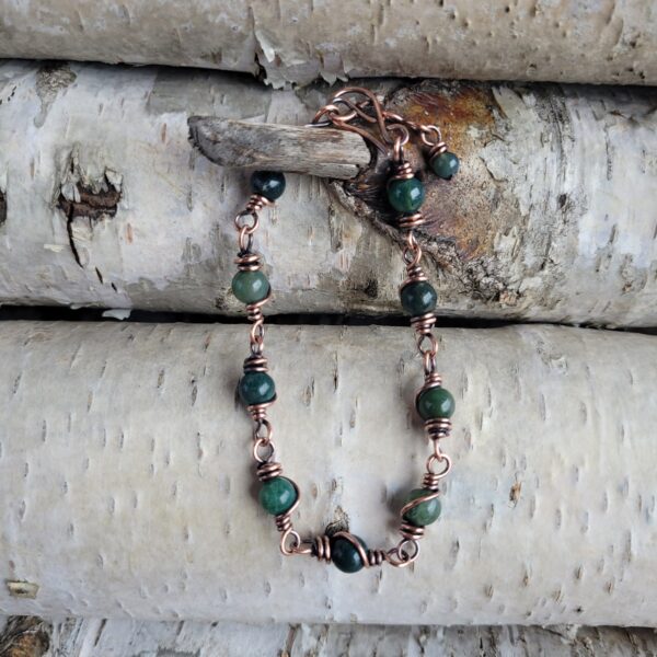 Bransoletka miedziana agat mszysty