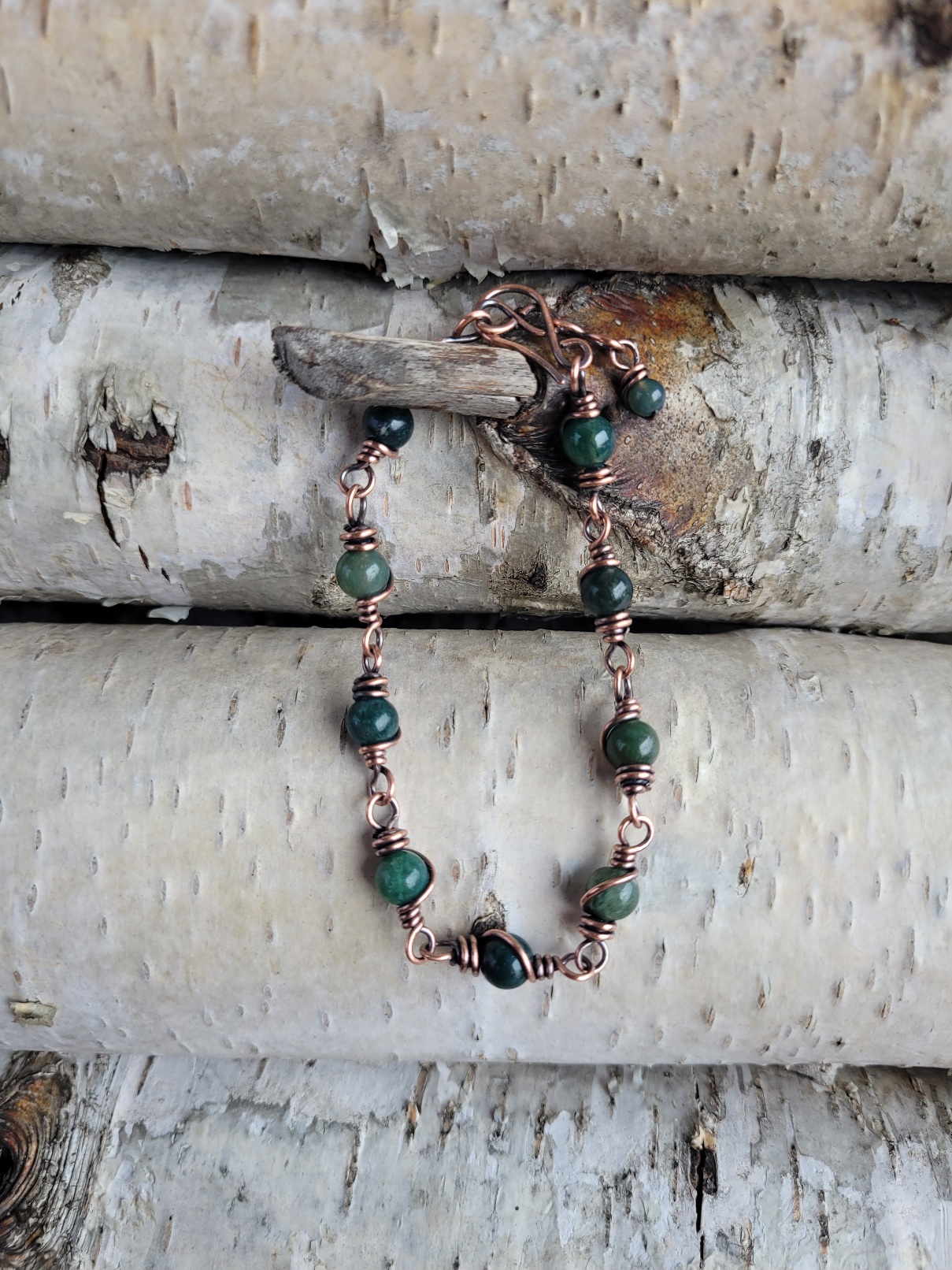 Bransoletka miedziana agat mszysty