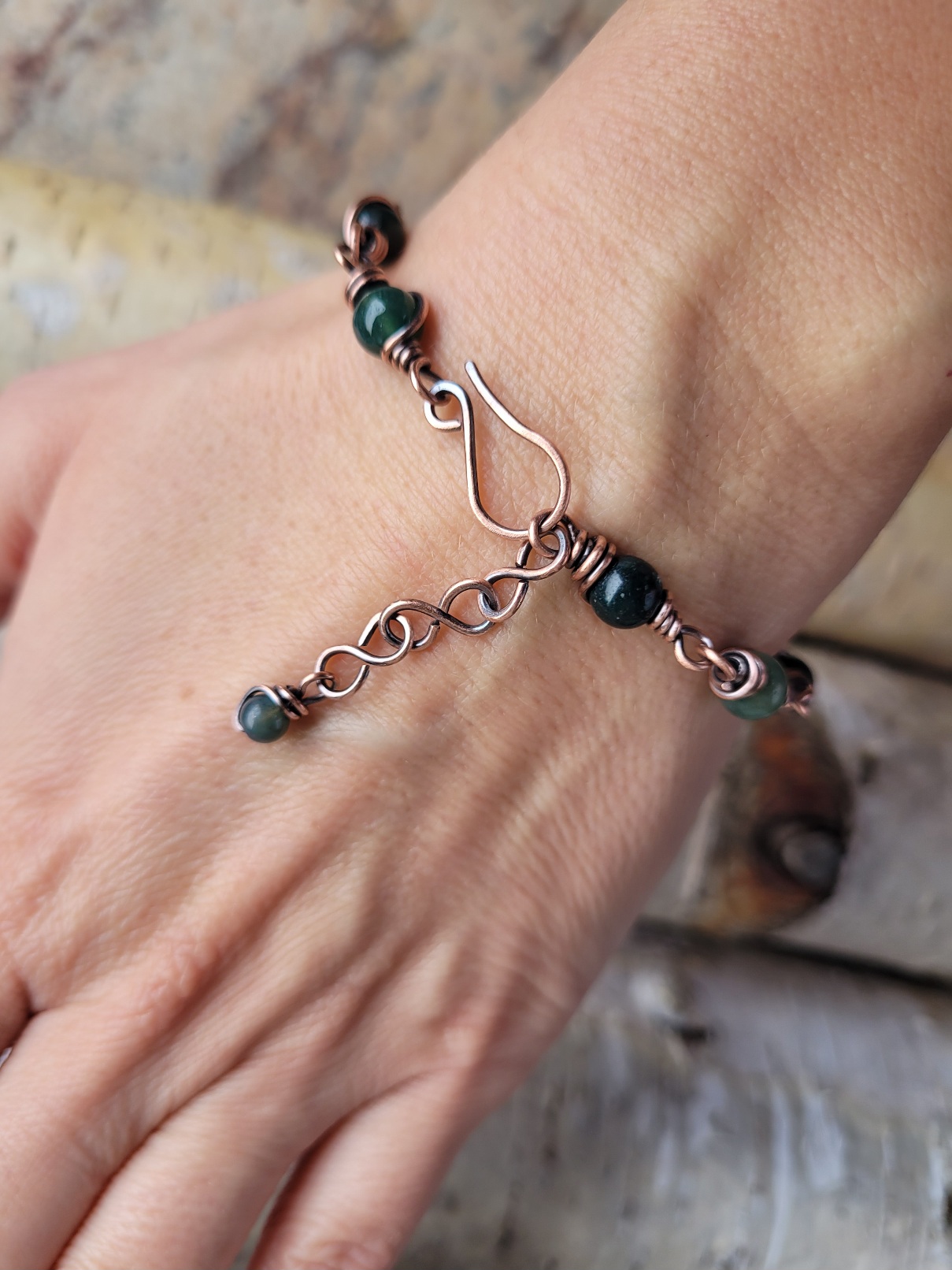 Bransoletka miedziana agat mszysty - obrazek 4