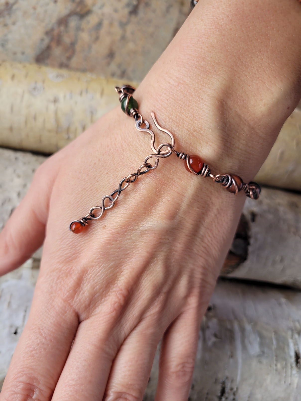Bransoletka miedziana karneol agat mszysty - obrazek 4