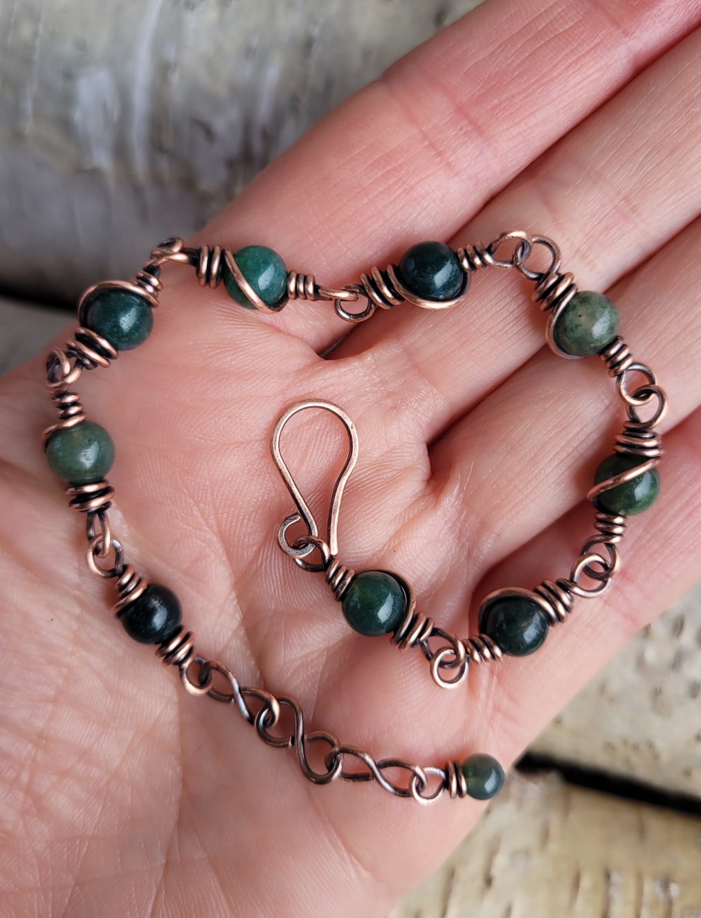 Bransoletka miedziana agat mszysty - obrazek 5