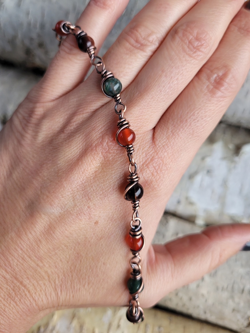 Bransoletka miedziana karneol agat mszysty - obrazek 5