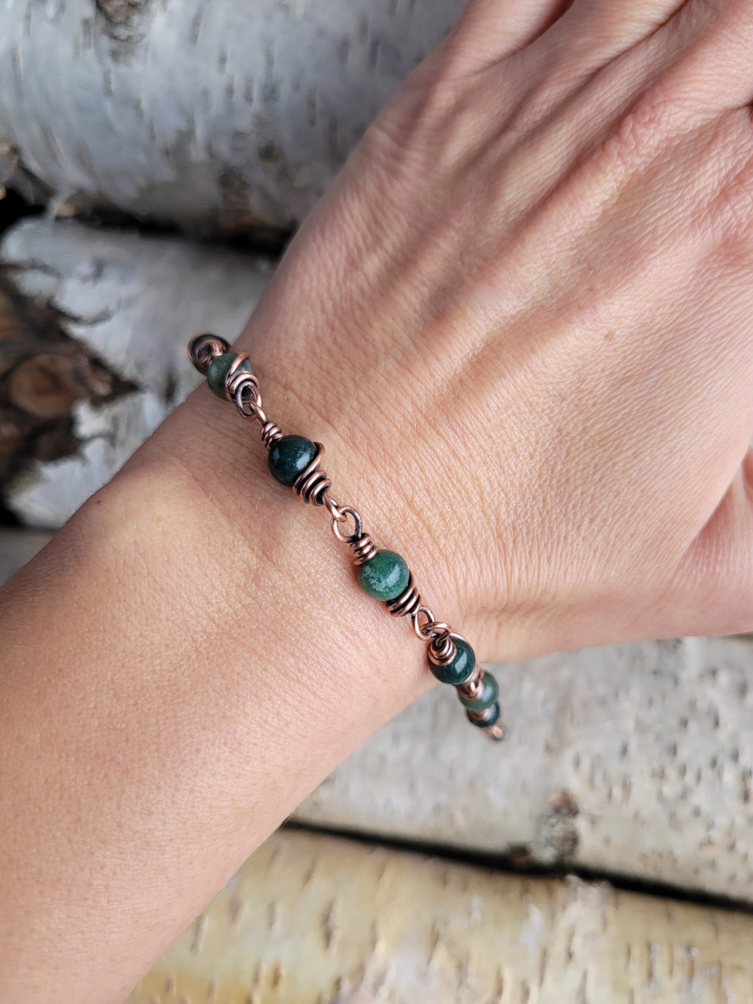 Bransoletka miedziana agat mszysty - obrazek 6